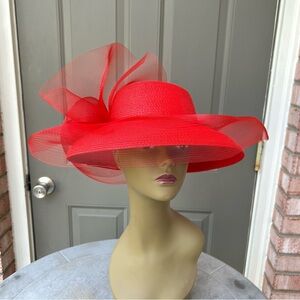 Elegant Women Red Church Evening Hat